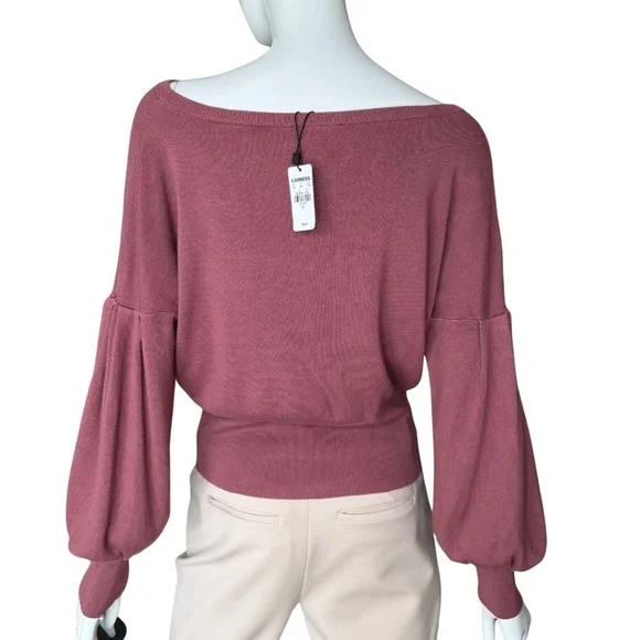 Express Dusty Rose Boat Neck Sweater With Corset Lace-up Detail Size Small NWT - Picture 2 of 5